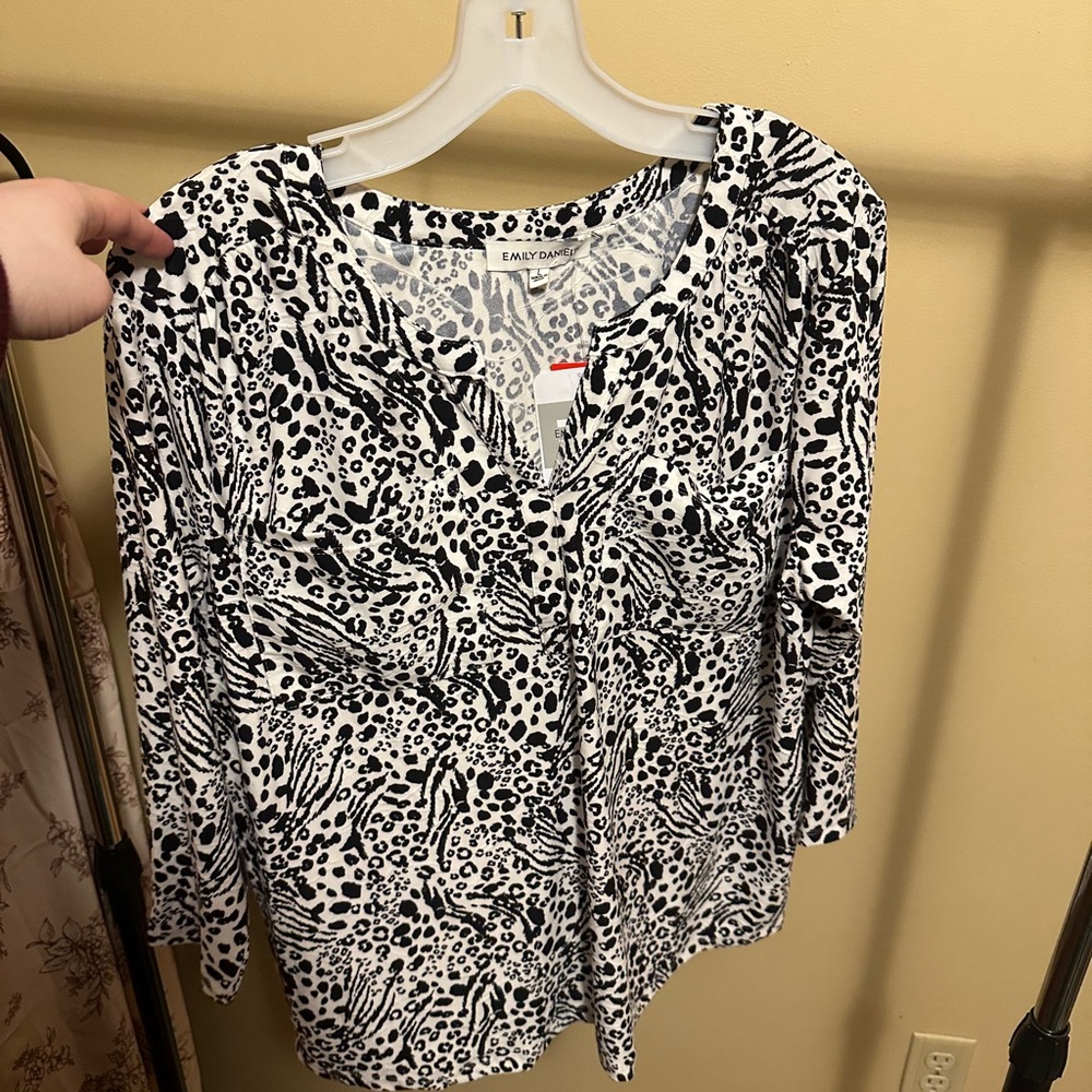 Emily Daniels Black and White Animal Print Blouse - NWT